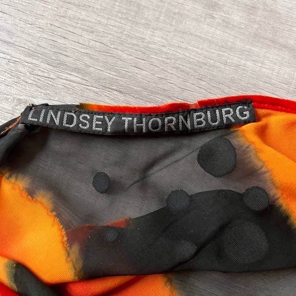 RARE Lindsey Thornburg Orange Burn Out Dress w/ See Through Black Mesh size 4 - Picture 8 of 8